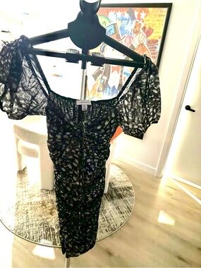 Topshop Black Floral Ruched Mini Dress